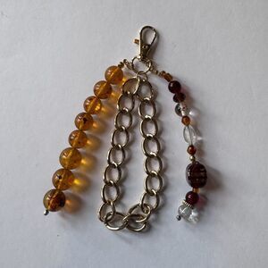 Purse Charm Accessories Key Chain Gold Amber Glass Beads Red Handmade Gift
